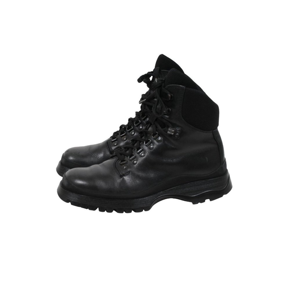Prada Mens Combat Boots Size US 9.5 UK 8.5 Black Leather Lace Up Hook Eye Hiking - Picture 4 of 11